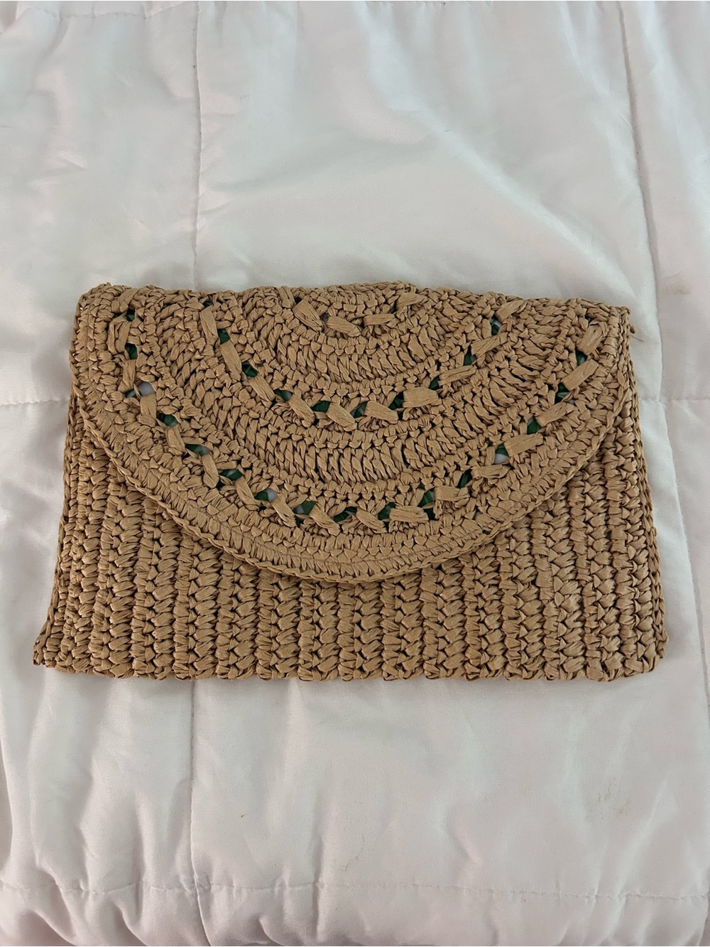 NWOT Funky Monkey Woven Straw Clutch Bag in Natural Tan
